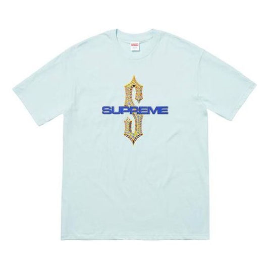 Supreme SS18 Diamonds Tee Pale Blue Diamond Printing Short Sleeve Unisex SUP-SS18-0113