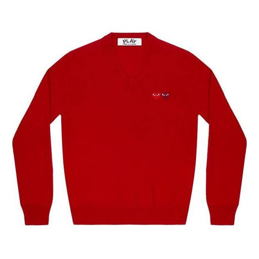 (WMNS) COMME des GARCONS PLAY V-Neck Pullover Double Emblem 'Red' AZ-N055-051-5
