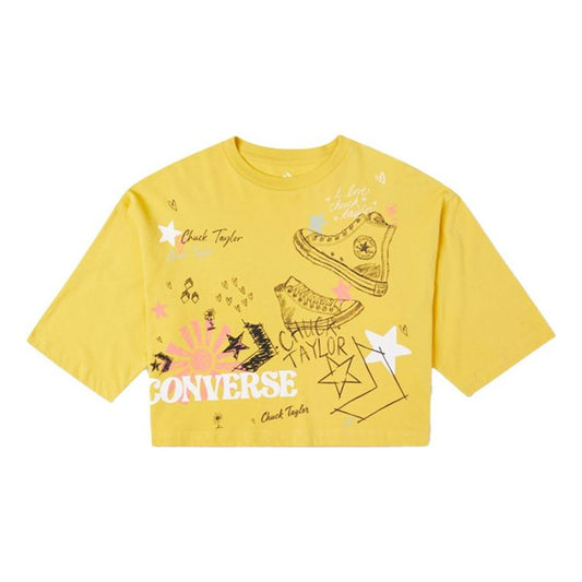 (WMNS) Converse NOTEBOOK DOODLE OS CROP Tee GOLD STRAW Yellow 10022825-A01