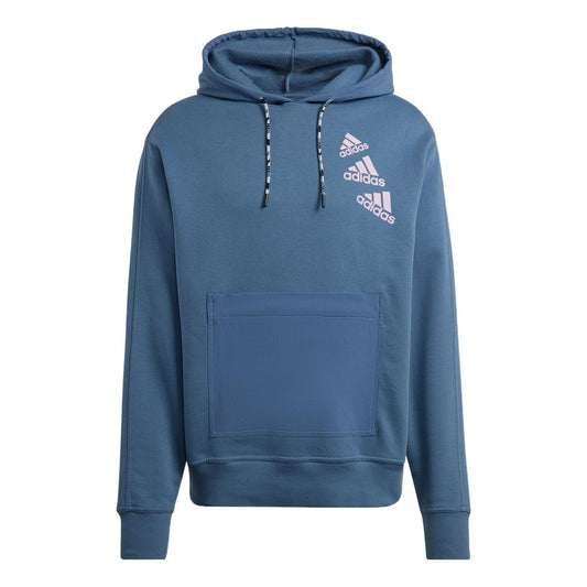 adidas Solid Color Brand Drawstring Hooded Long Sleeves Hoodie Unisex Blue HL9382